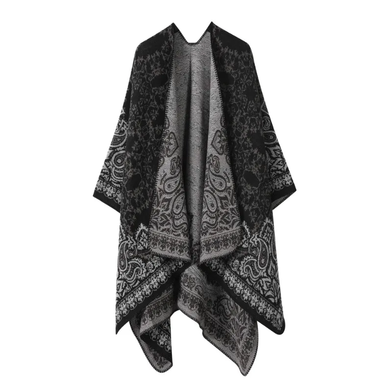 Split Style Shawl Top Imitation Cashmere Cloak Thickened Warm Cloak Autumn and Winter Retro Ethnic Jacket for Men Women