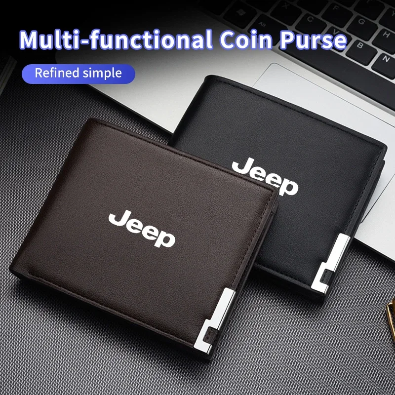 

Men Leather Wallet Short Bifold Driver License Holder Car Accessories For Jeep Wrangler Grand Cherokee Compass Renegade