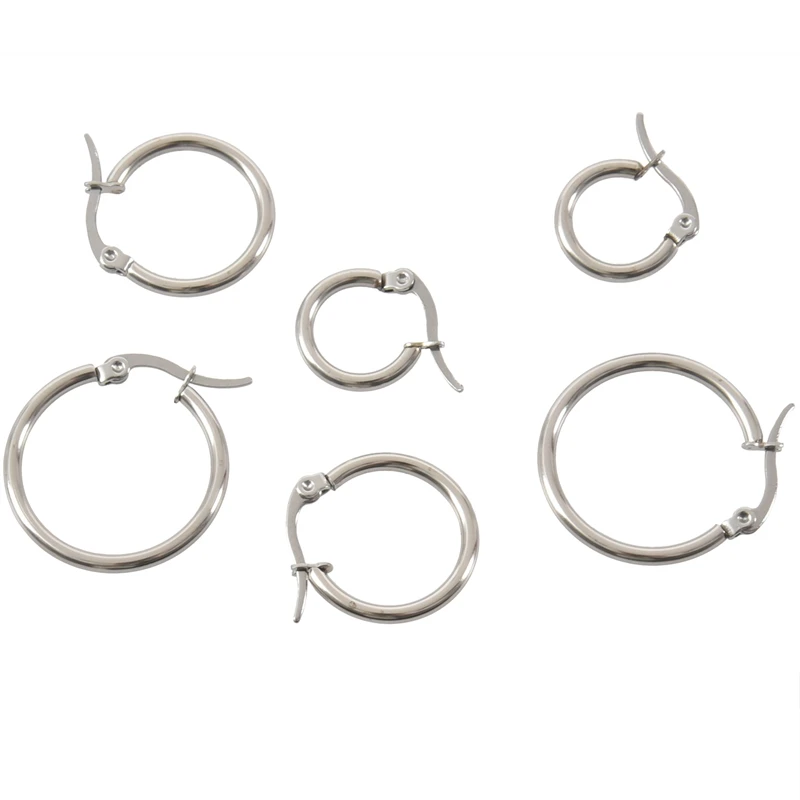 3 Pairs 15mm 20mm 25mm Stainless Steel Hoop Huggies Earrings Set Woman Silver