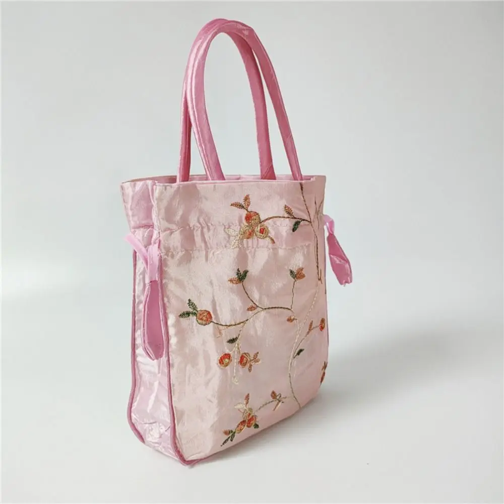 Elegant Embroidered Flower Women Flower Handbags Handmade Top Handle Cosmetic Handbag Ethnic Style Purse Drawstring Bag Women