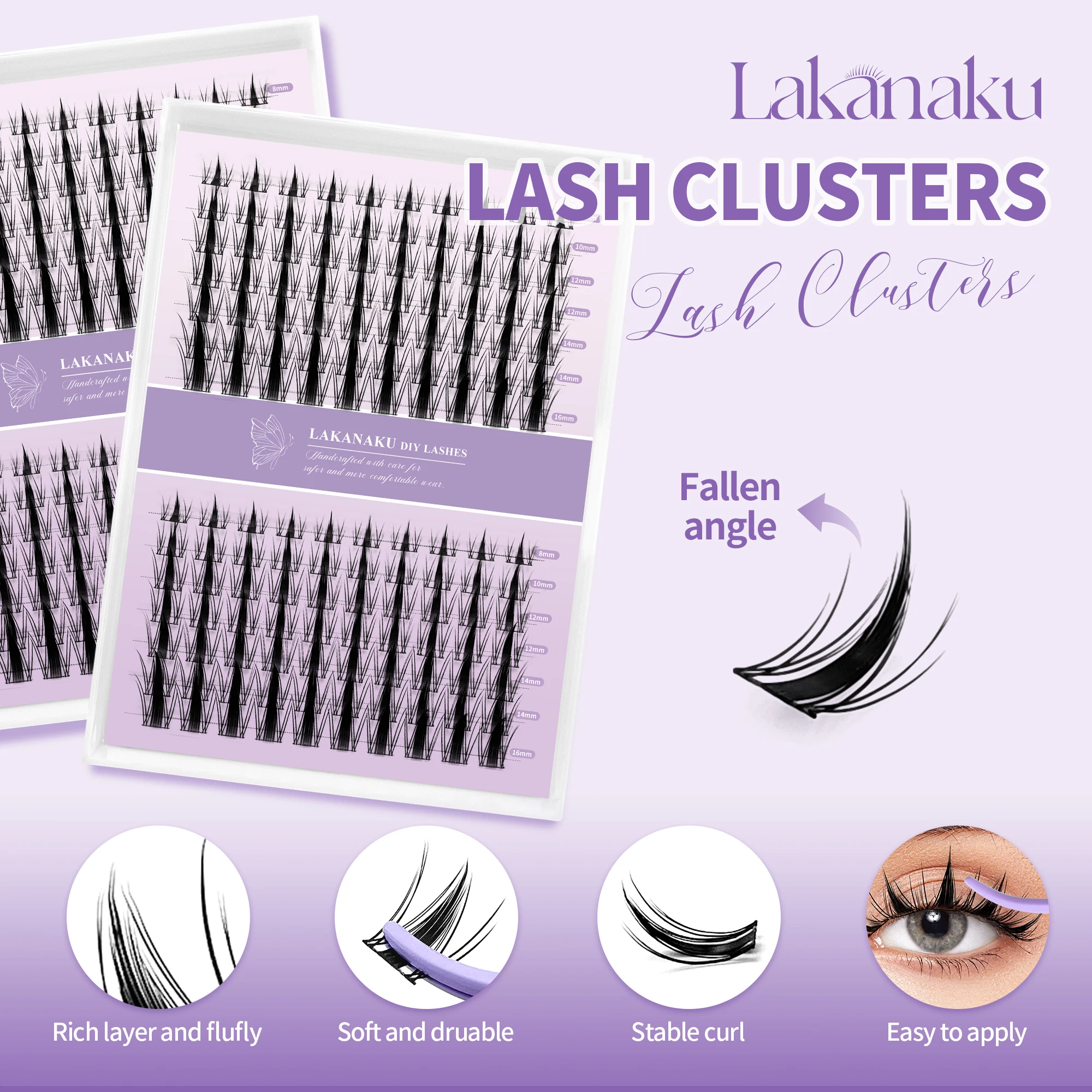 

LAKANAKU Invisible Band Cluster Lashes DIY Fluffy Volume Eyelashes D Curl Individual Segmented Eye Makeup