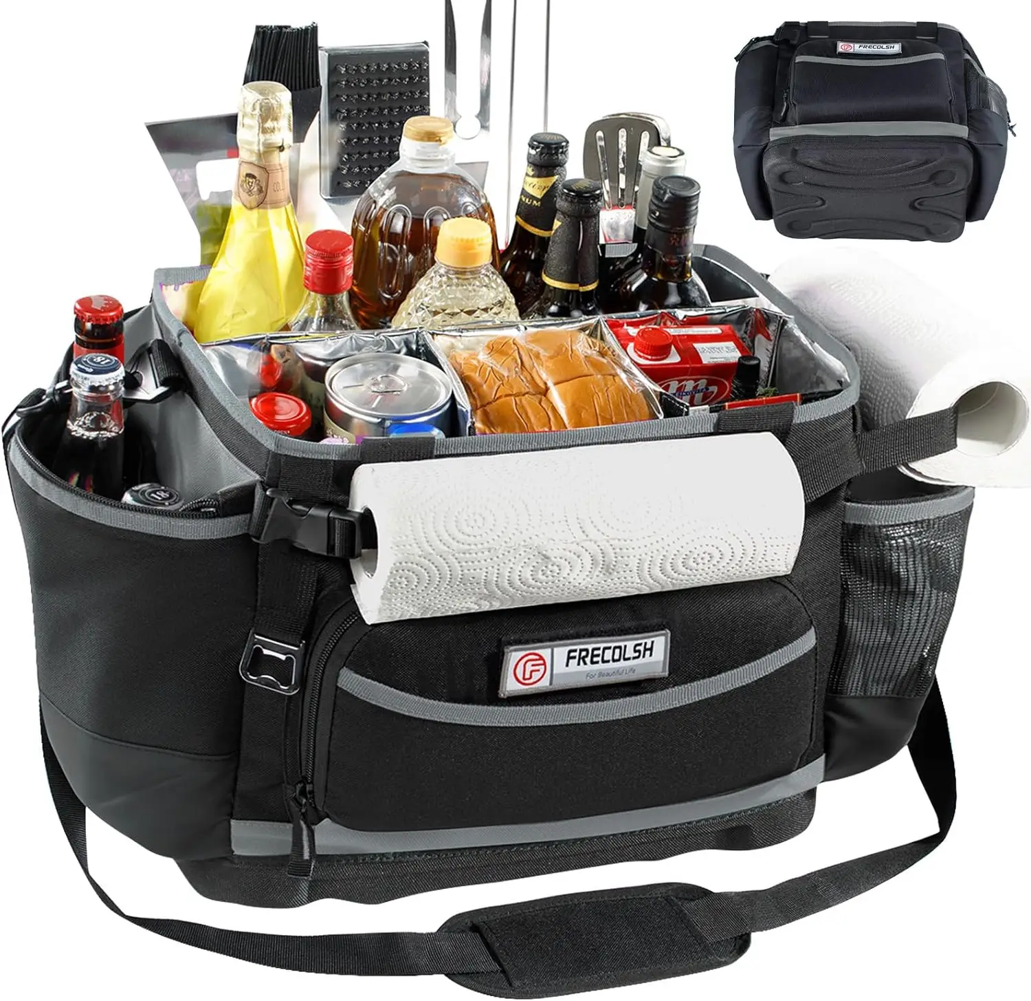 

Large BBQ Organizer with Molded Hard Base, Compatible with Blackstone Outdoor Utensil Bag for Camping, Picnic & Tailgati
