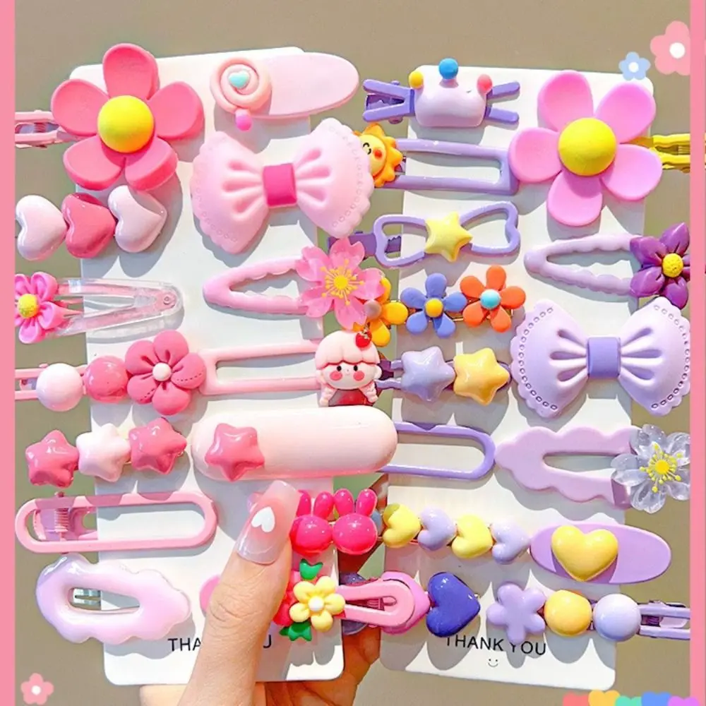 14Pcs/Set Durable Cute Hair Clip Rabbit Bows Barrettes Lovely Heart Shaped Hair Accessories for Children