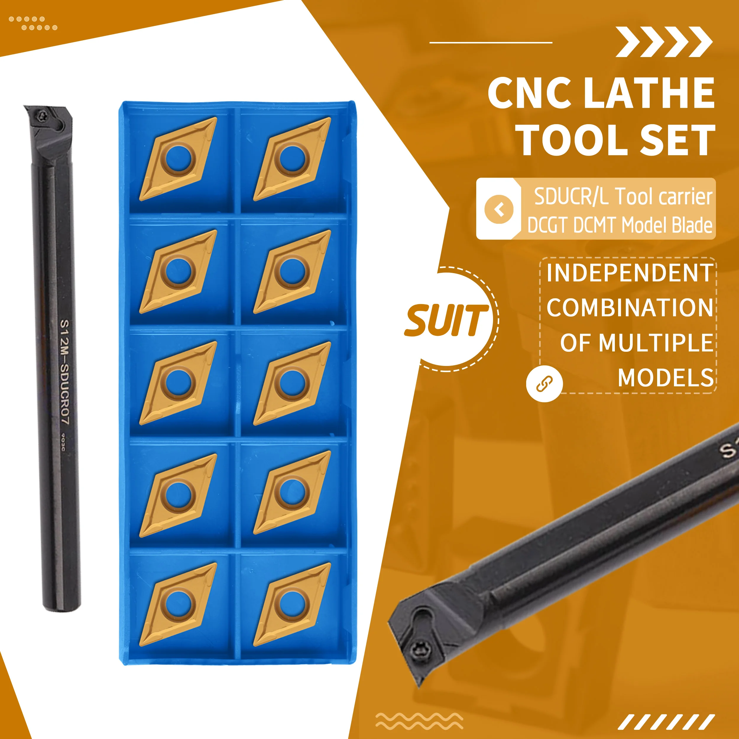 S16Q-SDUCR11 S20R S25S SDUCL CNC Machine Tools Internal Turning Tool Holder +10Pcs DCMT Lathe Arbide Blade High Strength Durable