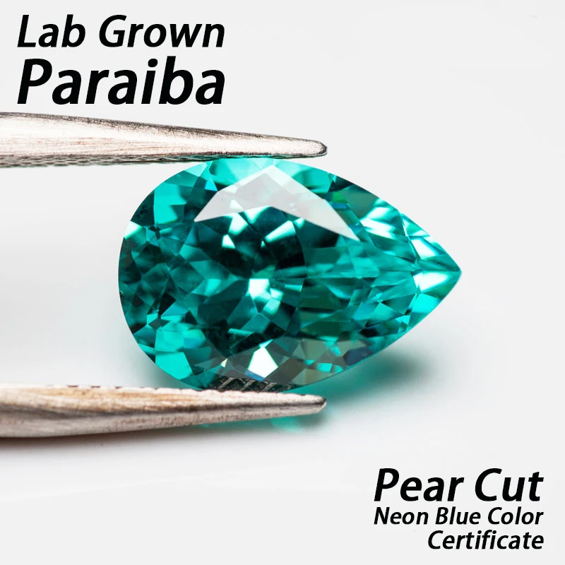Lab Grown Paraiba Pear Shape Neon Blue Color Tourmaline Gemstone for Diy Jewelry Making Material Selectable  Certificate Choice