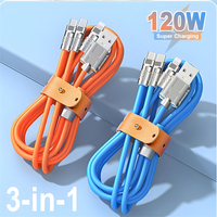 6A 120W 3 in 1 Fast Charging Cable For iPhone 15 Pro Max Samsung Xiaomi Huawei Silicone Type C Wire Micro USB Quick Charger Wire