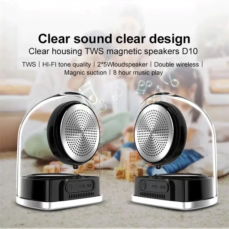 High-quality Transparent Magnetic TWS Wireless Bluetooth Speaker One To Two Mini Subwoofer Left & Right Channel Outdoor Speaker