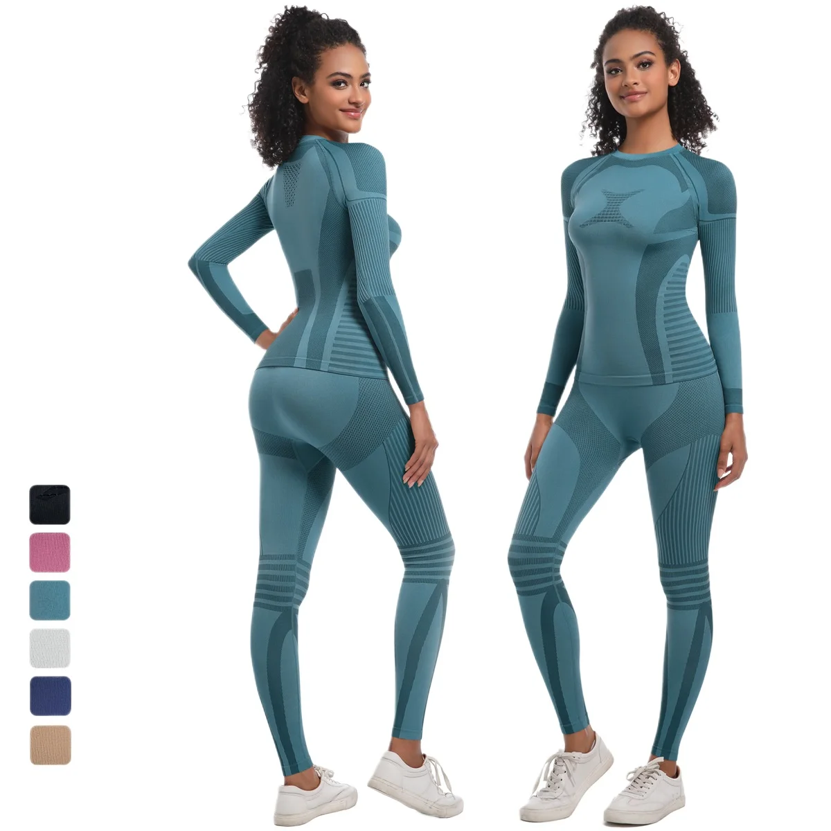 Long Sleeve Sports Compression Clothing Workout Clothes for Women Leggings Gym Set Thermal Underwear Fitness Suit Yoga Wear