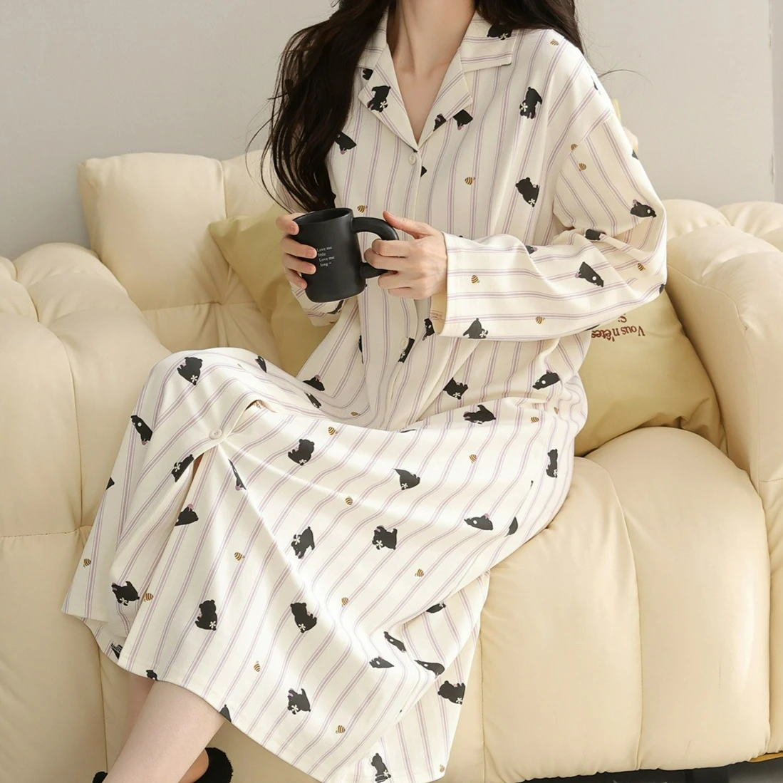 

New 2025 Pure Cotton Sleep Dress Women's Casual Style Open Cardigan Collar Breathable Comfortable Home Wear