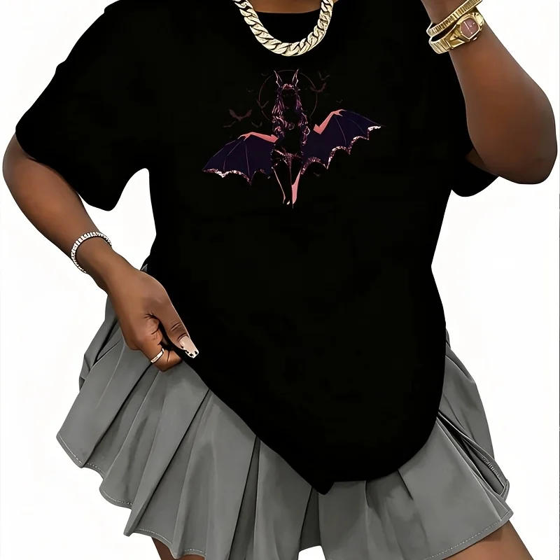 Dark Angel Graphic Women's 100% Cotton T-Shirt Short Sleeve Top Casual Round Neck Fun Print Tee S-5Xl