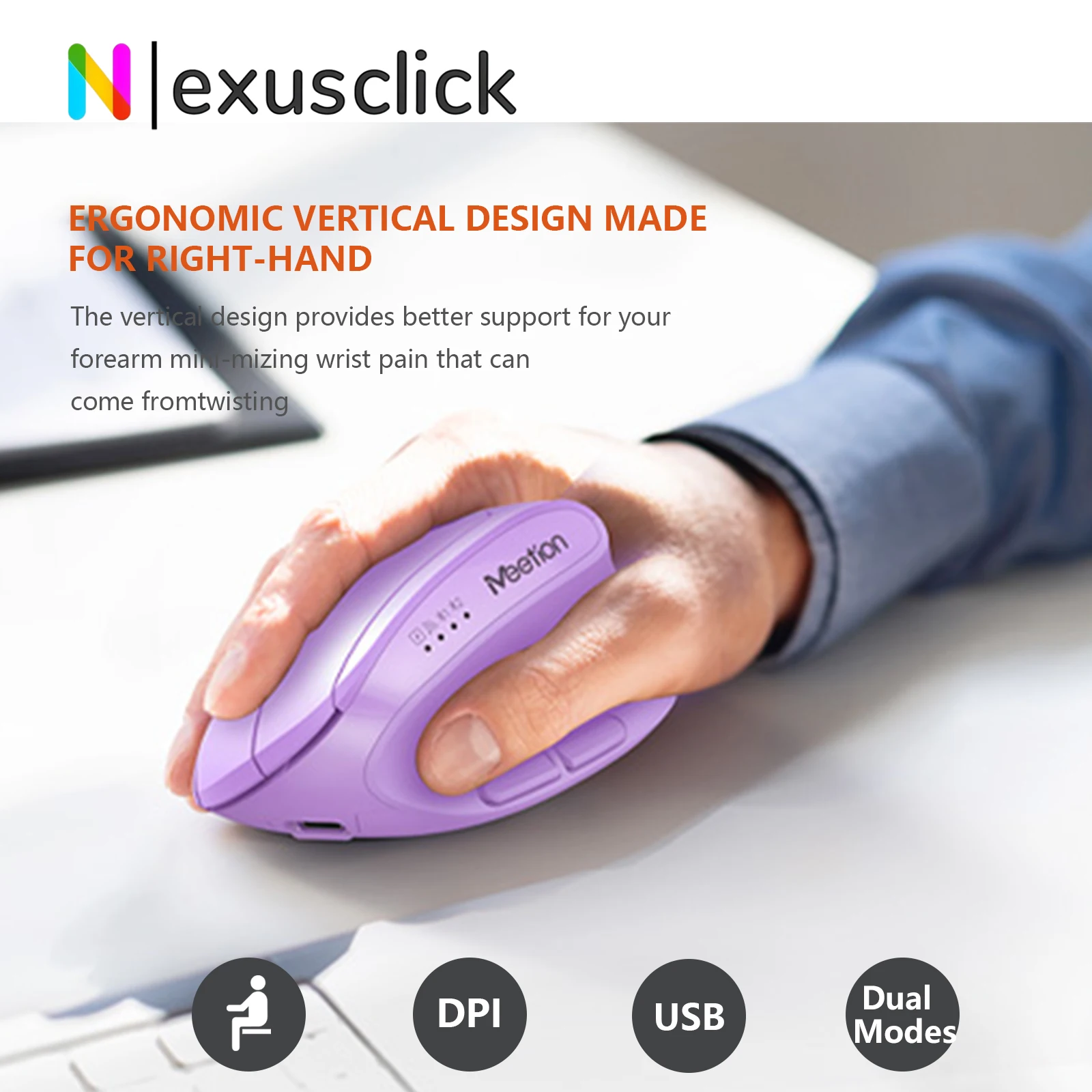 2.4G Wireless Bluetooth Vertical Optical Mouse Right/Left-Handed DPI Adjustable Rechargeable Ergonomic Mouse For PC Computer