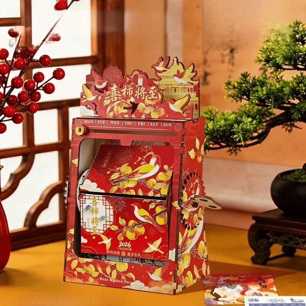 

DIY 2026 Rotating Desk Calendar Hand Crank Page Turning Horse Year Mechanical Desk Calendar New Year Flip Calendar