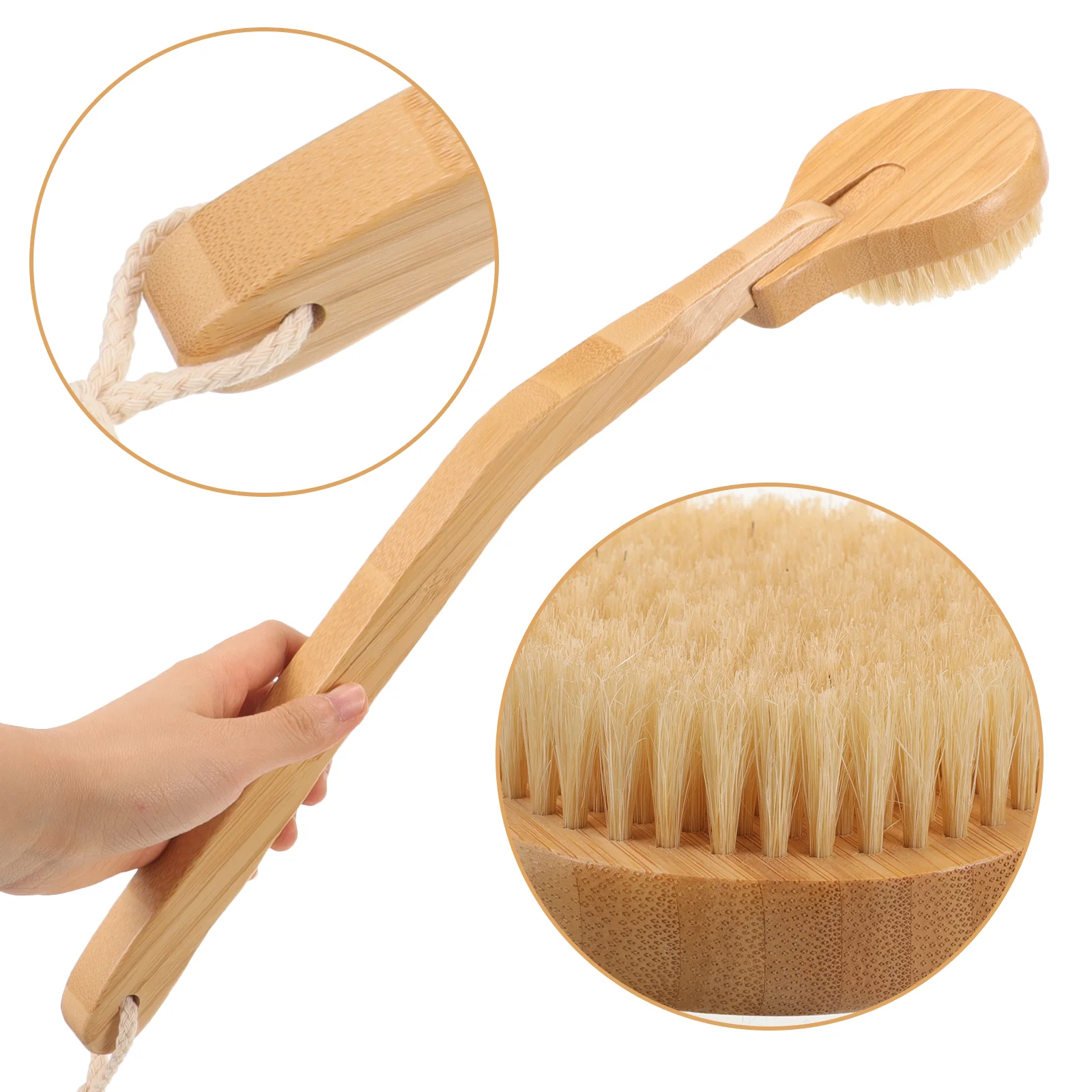 Bent Pole Wooden Bath Brush Back Scrubber for Shower Long Handle Cleaning Brush/Massage Bristles Body Elder