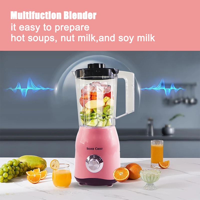 1.5L Electric Blender Pink Fruit Juicer Upgrade 1000W Shakes and Smoothies Blenders for Kitchen 2-Speed for Crushing Ice