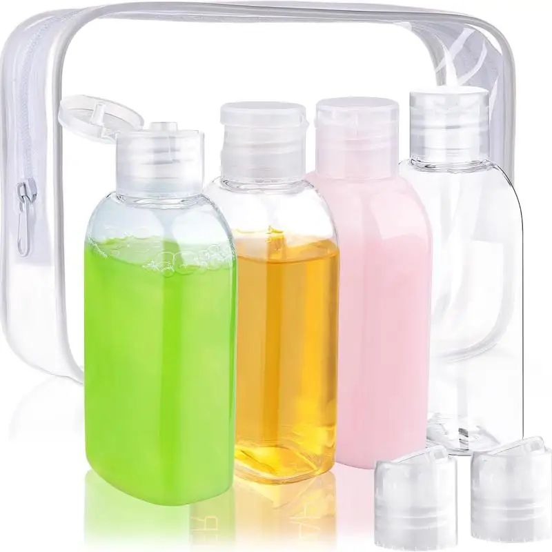 1 Set Empty Shampoo Dispenser 100ml Travel Bottles With Label & Storage Bag Brown Transparent Plastic Bottle Multi-Use Containe