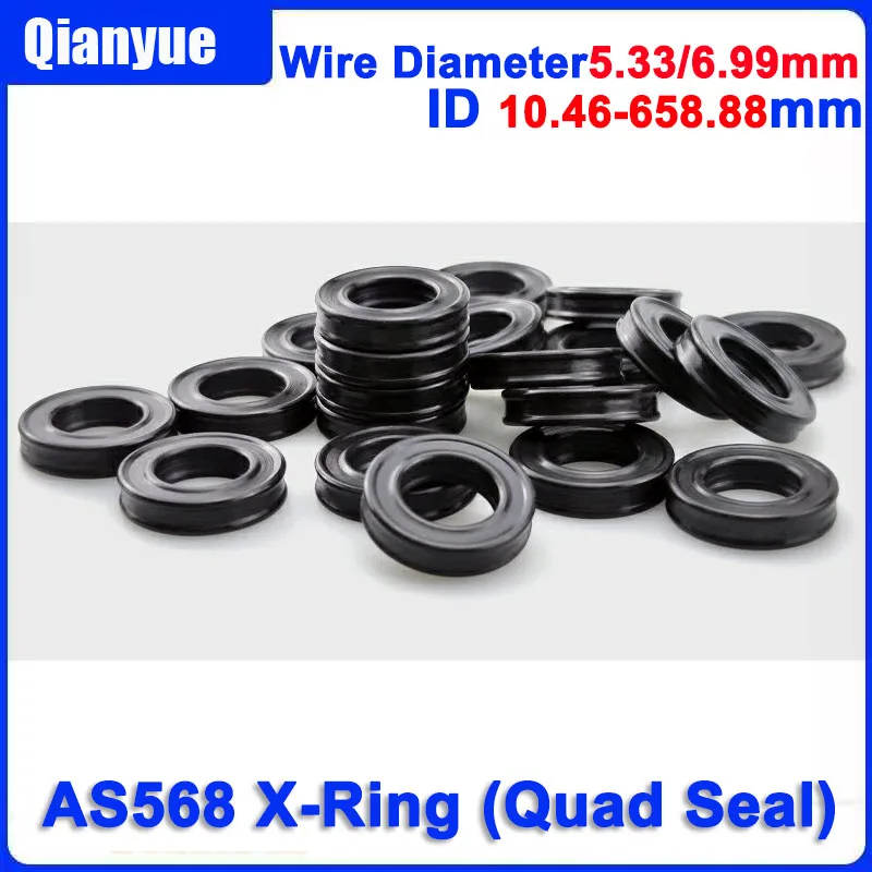 

AS568 X-Ring 5.33mm Cord ID 10-658mm - Oil & Wear Resistant Quad Seal, High Temp FKM/NBR for Hydraulic/Pneumatic