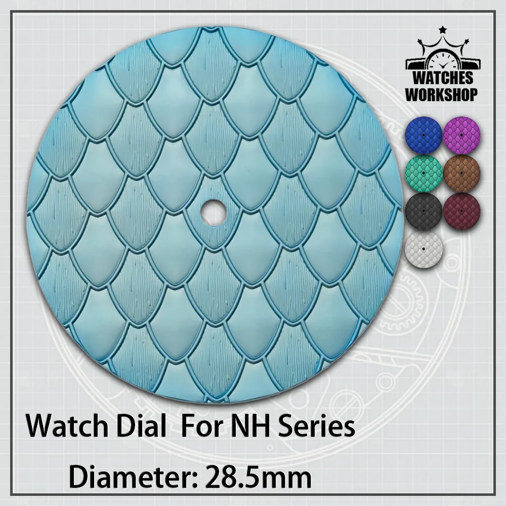 28.5mm Fish Scale Embossed Watch Dial DIY Mod Fit NH34 NH35 NH36 4R 8215 8200 2824 Series Mechanical Watch Replacement Parts