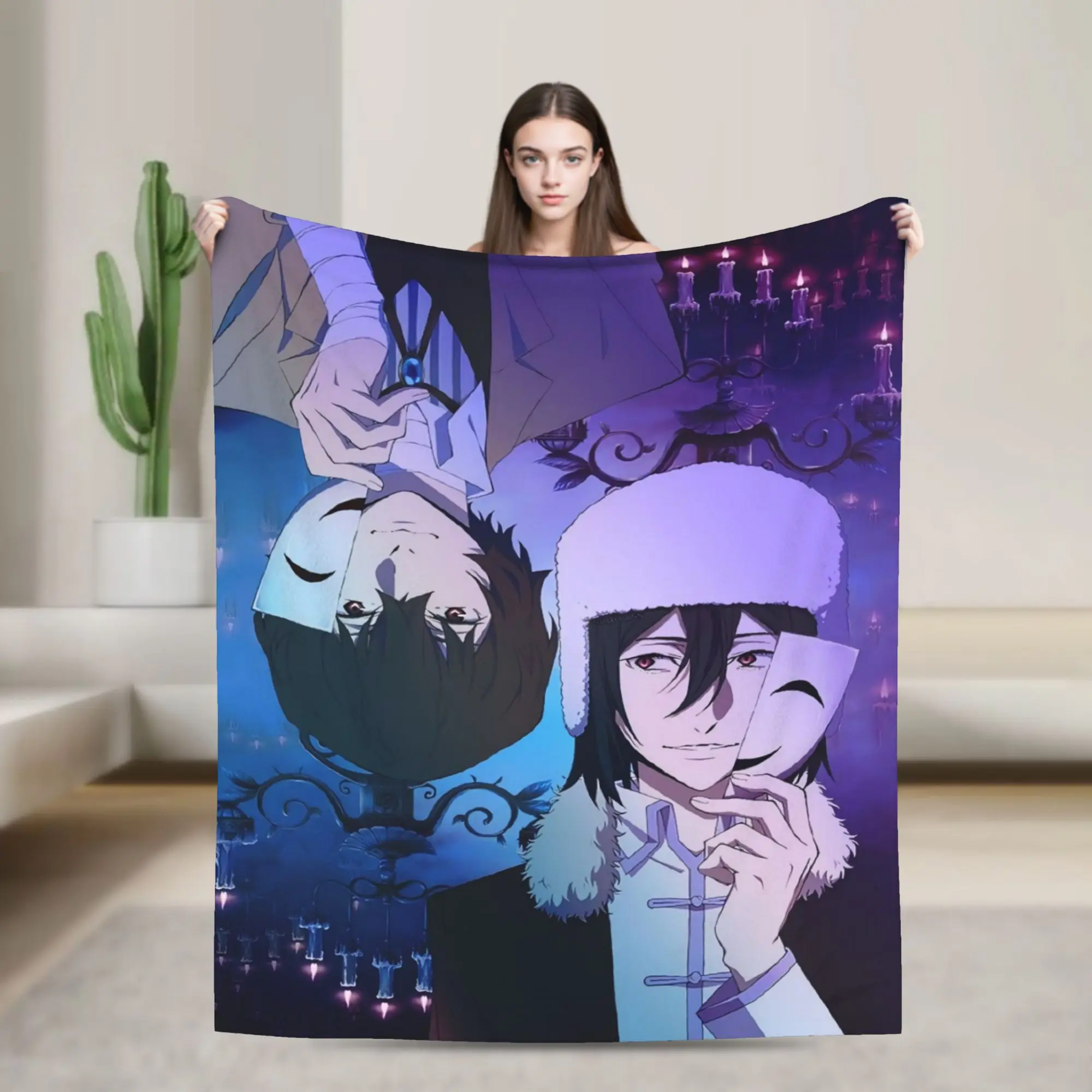 Fyodor D From B-Bungo Stray Dogs Blanket  Airplane Travel Flannel Throw Blanket For Couch Chair Sofa Bed Soft Warm Bedspread