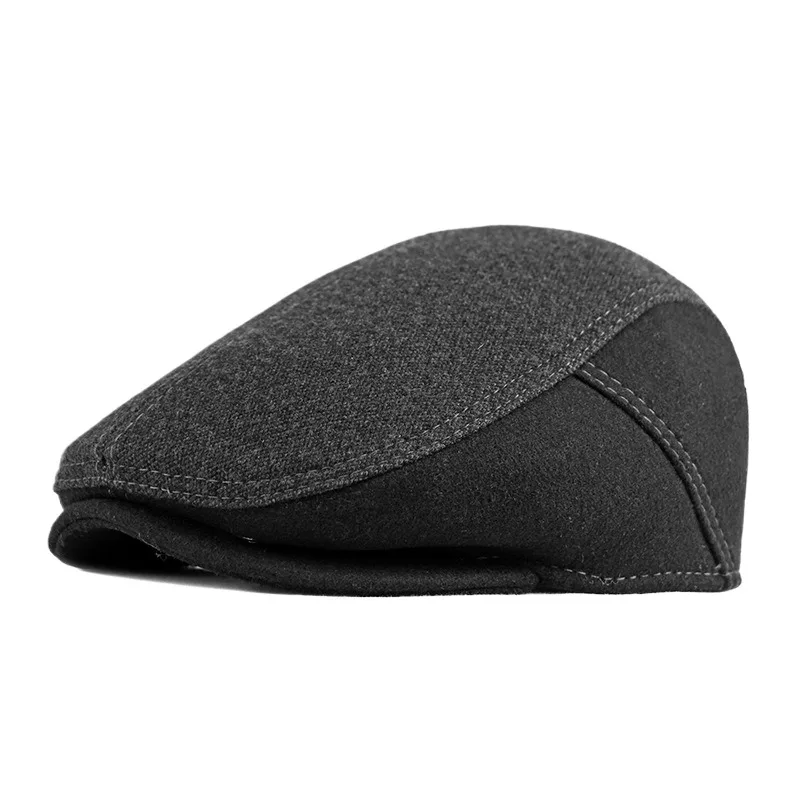 Hat Men's Middle-aged And Elderly Peaked Cap Autumn And Winter Thick Warm Earflaps Beret British Retro Advance Hats