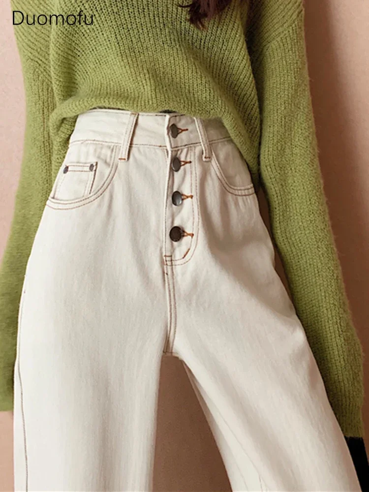 Duomofu الكورية شيك سستة زر فضفاض جينز الإناث غير رسمية الصيف جديد عالية الخصر سليم موضة خمر مستقيم S-L النساء الجينز