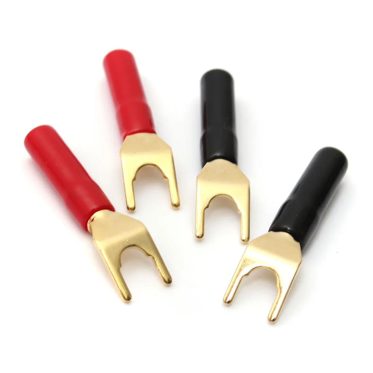 4Pcs  Y-style Spade Banana Plug Gold Plated Tuning Fork Banana Plug Solderless Speaker Cable Power Terminals Connectors set