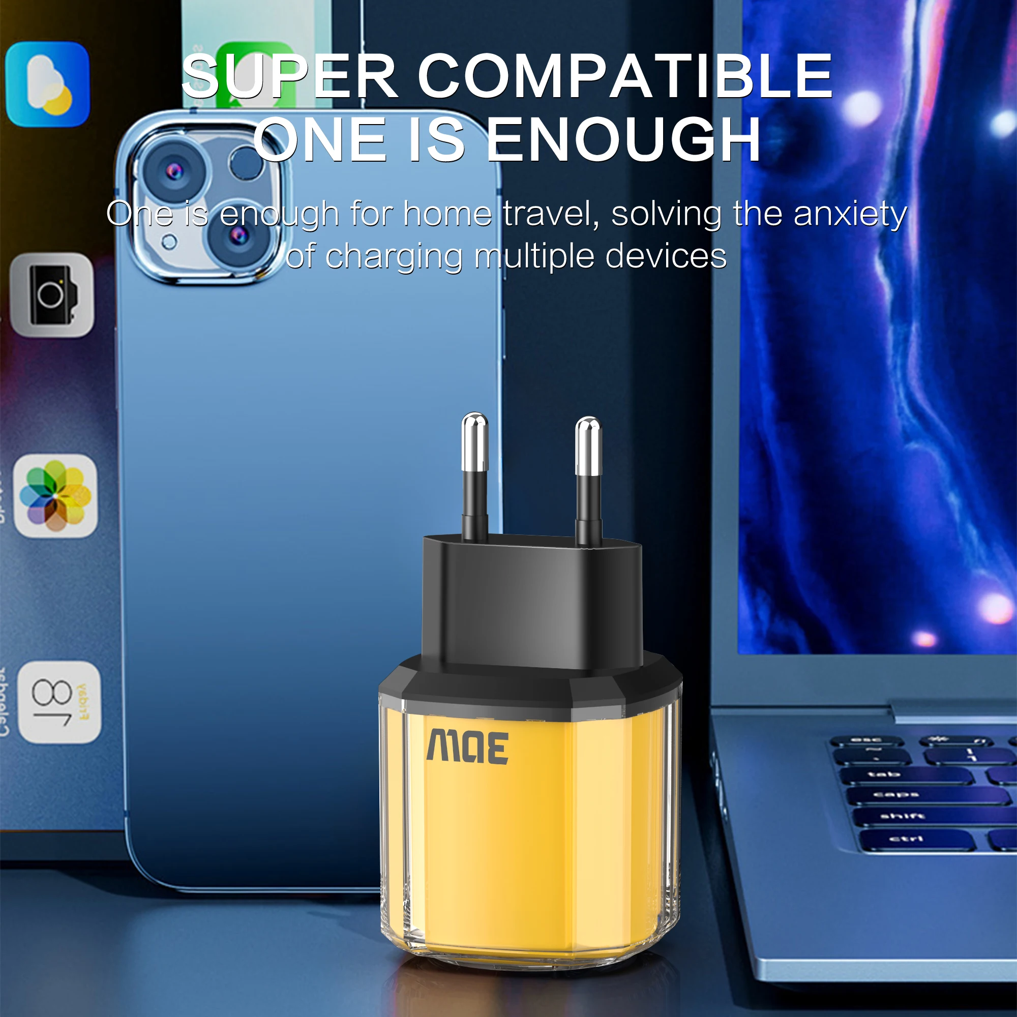 Ulepszone ładowanie USB+Type-C, szybkie ładowanie, wysokiej jakości, modne, kolorowe, półprzezroczyste ładowarki do telefonów, wtyczka EU/US/UK, akcesoria do smartfonów.