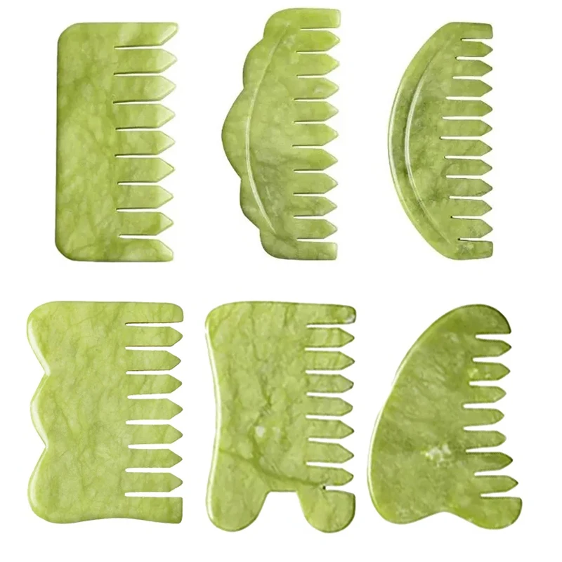 

5PCs Natural Jade Scraping Comb Massage Scalp Stress Relief Jade Gua Sha Board Head Massage Relaxation Body Massager Set