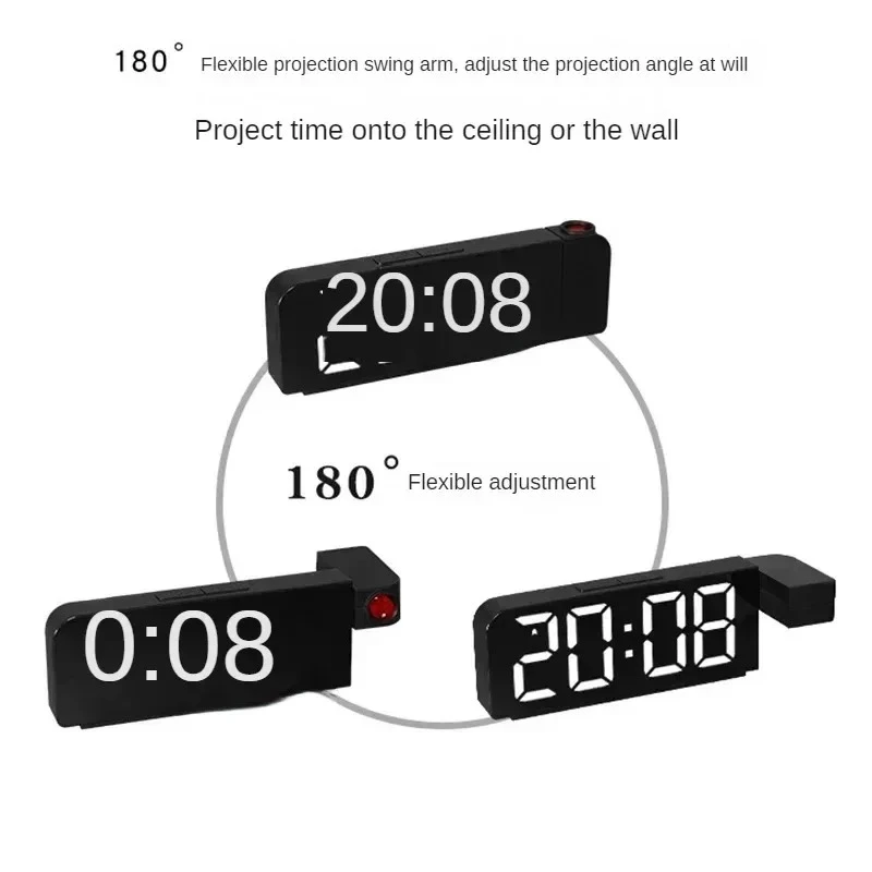 USB Powered Projection Alarm Clock with TEMP Date Night Mode Power-off Memory 2 Display Modes 12H/24H LED Digital Clock