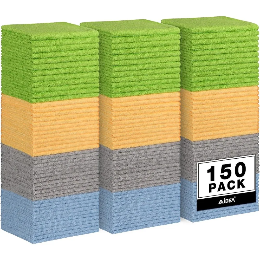 Paquete de 150 Paños de Limpieza de Microfibra, Toallas Suaves y Absorbentes Sin Pelusa para Coche, Casa y Cocina, 12x16 Pulgadas