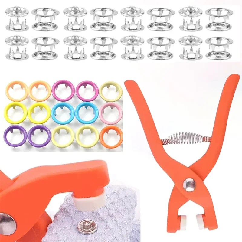 

50/100Sets Snap Buttons Snaps Fastener kit 9.5mm Metal Snaps Button with Fastener Pliers Press Tool for DIY Craft Clothes Sewing
