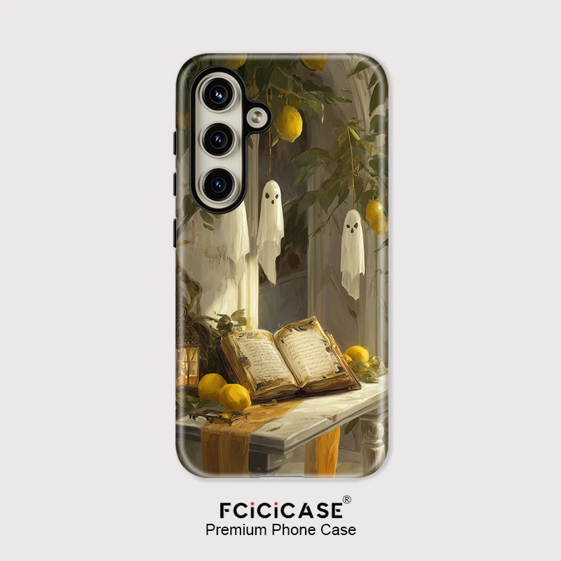 Fcicicase-funda de teléfono con diseño de libro fantasma para Samsung Galaxy A36 5G A56 A16 A26, funda de silicona mate acrílica a prueba de golpes
