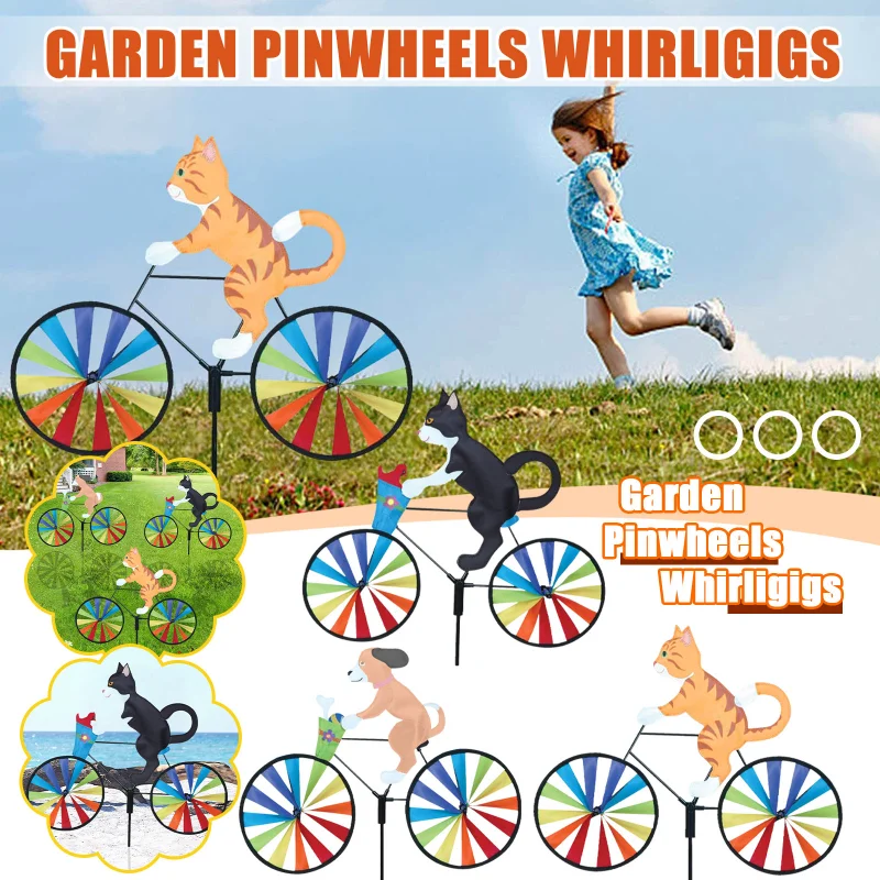 

Creative Cat Bicycle Wind Spinners Kitten Standing Pole Garden Yard Lawn Decoration Green Lawn Gardening Garden Yard Decoration