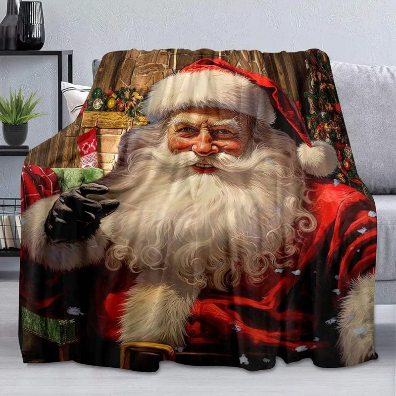 

Merry Christmas Santa Claus Blanket toss Comfortable warm light weight plush flannel bed blankets