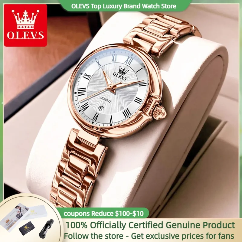 OLEVS Fashion Watch for Women Stainless steel Calendar Luminous Hand Clock 2024 NEW Elegant Ladies Wristwatches Reloj Mujer