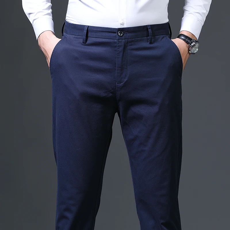 Men's Spring Autumn Solid High Waist Button Zipper Pocket Casual Suit Small Feet Workwear Trousers Office Lady Formal Pants