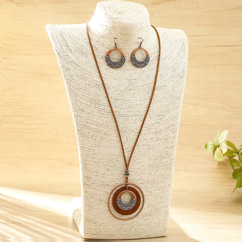Boho Vintage Style Jewelry Set Geometric Statement Dangle Earrings Pendant Necklace Daily Wear Party Decors Work Gifts Versatile