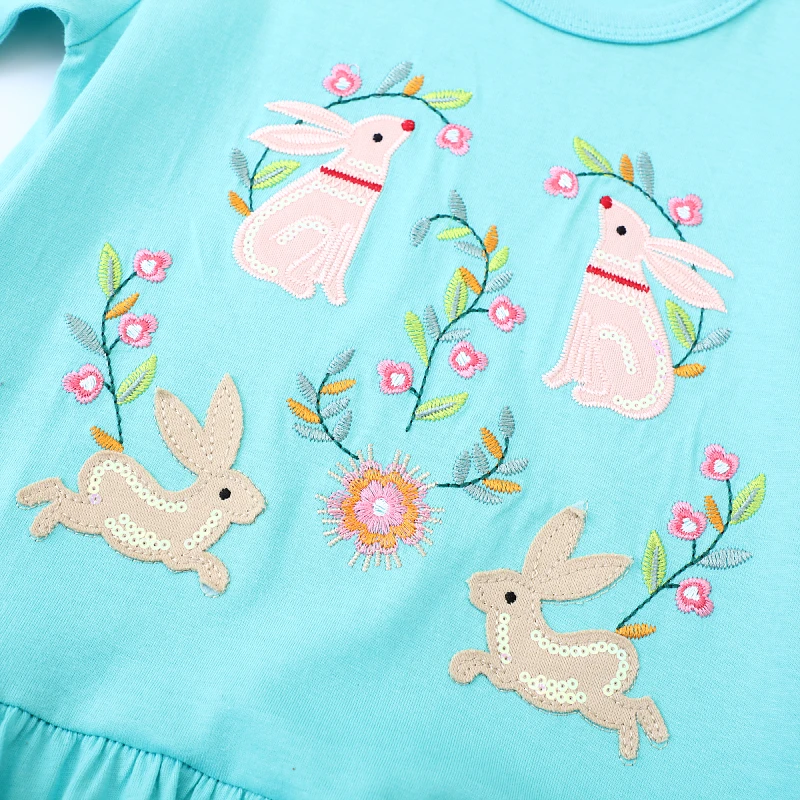 Little maven Western Style Spring Autumn Girl Clothing Cartoon Rabbit Girls Princess Dresses Cute Casual Kids Clothes Vestido