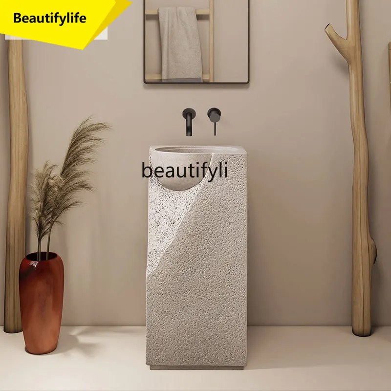 K185 Wabi-Sabi Cream Style Floor-Standing Basin for Guesthouses, Unique Washbasin for Home and Hotel Use