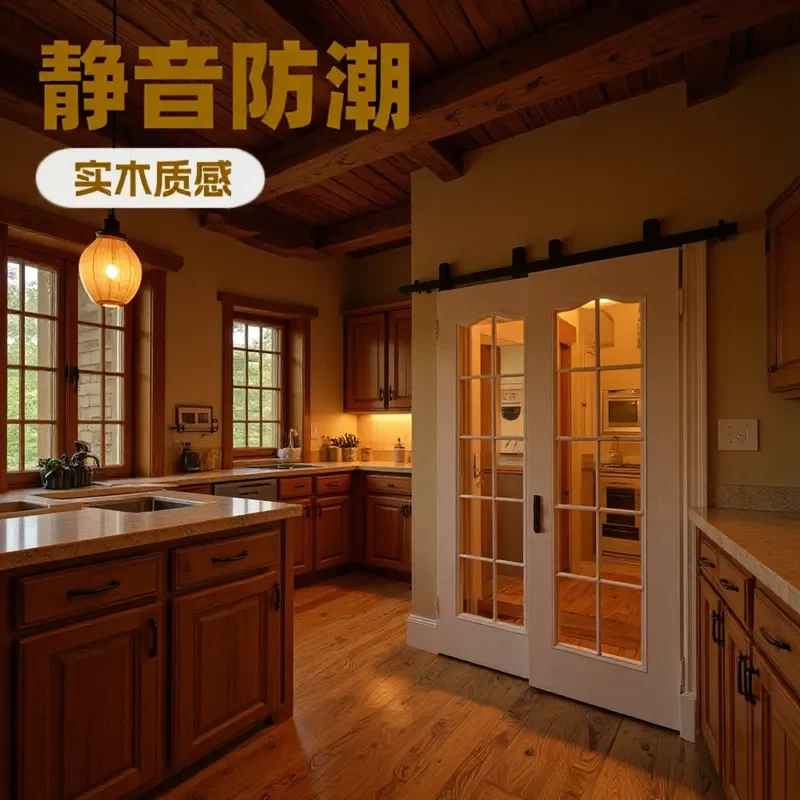 Solid Wood Sliding Door Custom Soundproof Partition for Balcony Study Kitchen Bedroom Barn Style Interior Door Integrated
