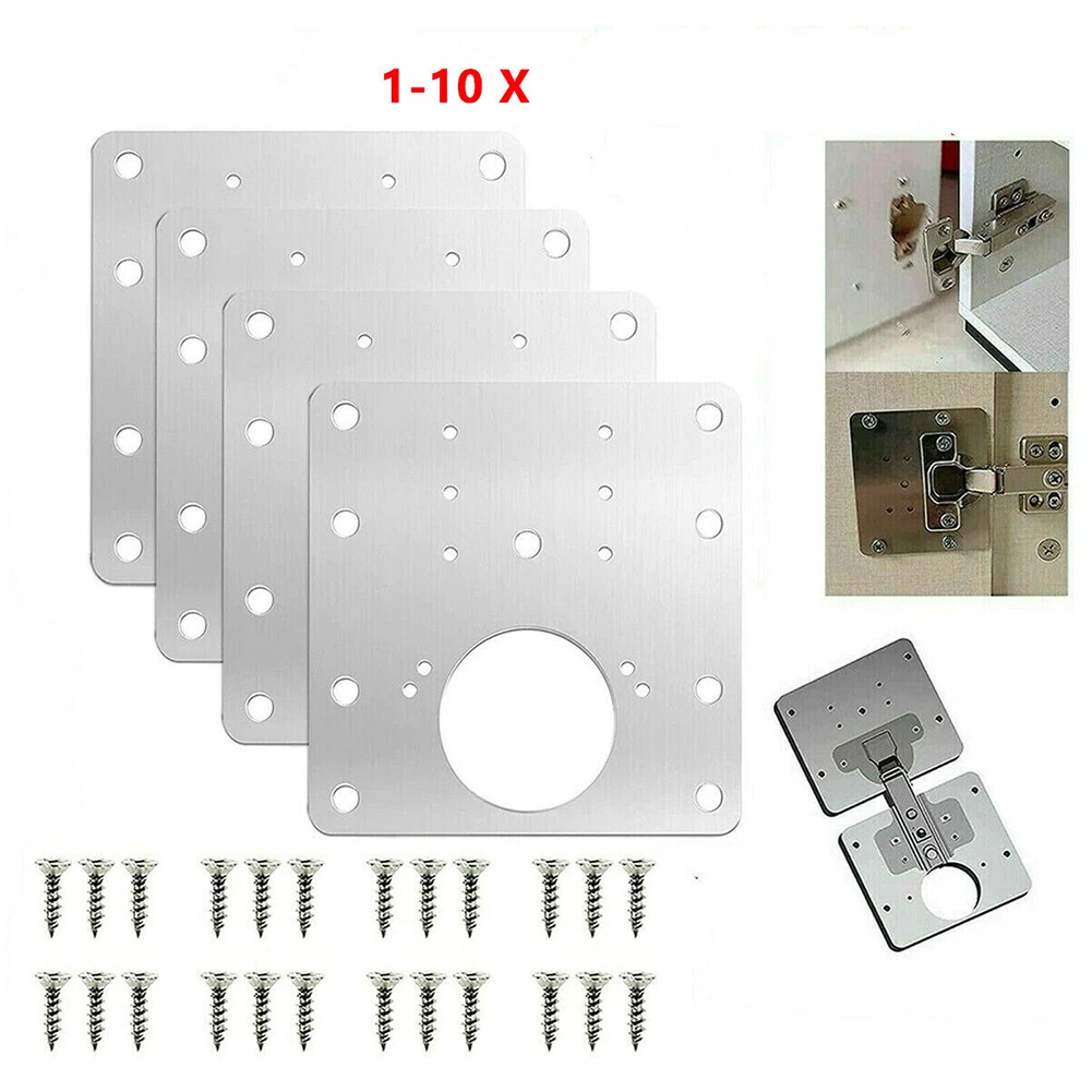 10Pcs Door Hinge Stainless Steel Door Hinges Cabinet Hinge Repair Plate Kit Doors Wooden Box Home Furniture Hardware