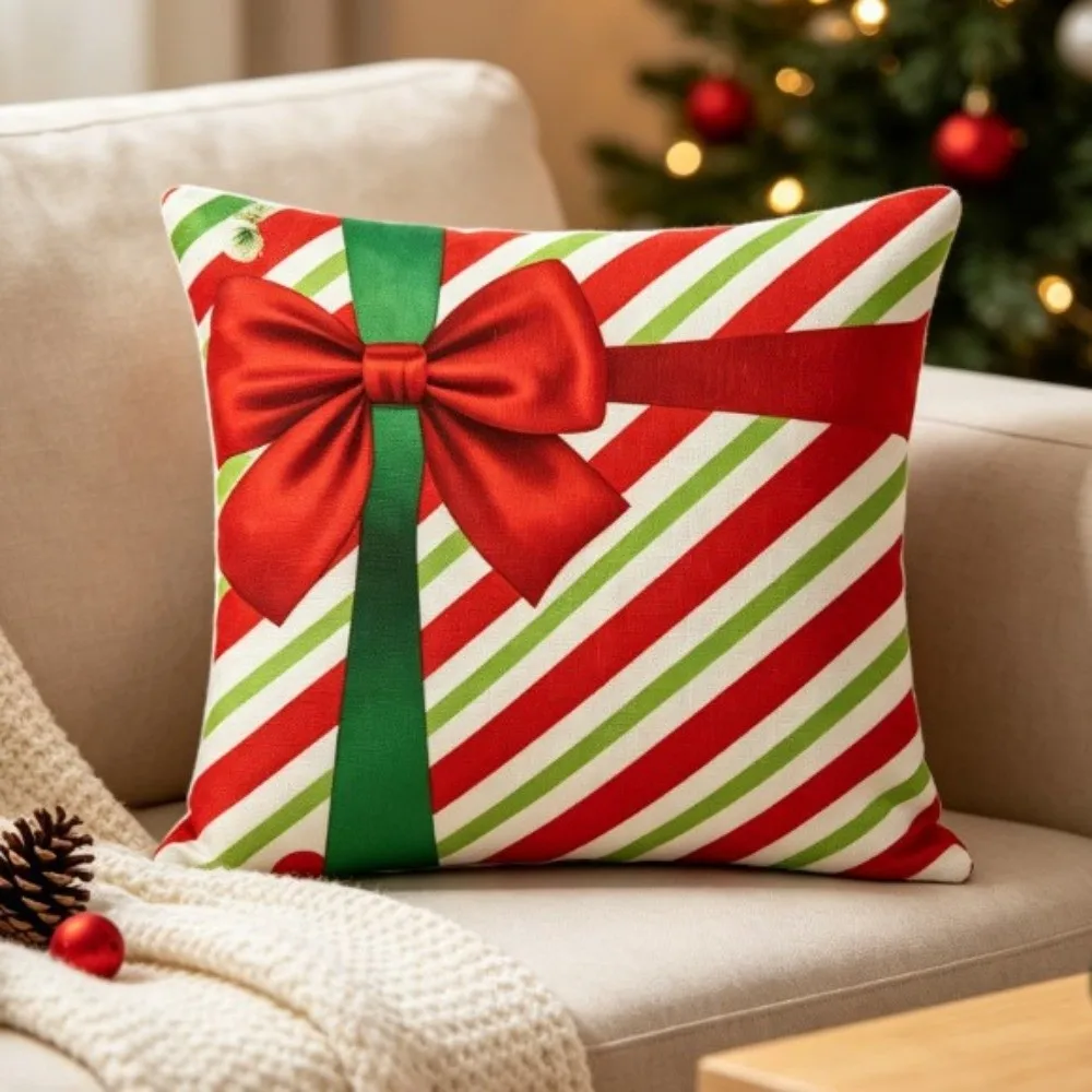 Square Decorative Pillow Cover Polyester Imitation Cotton Silky Short Throw Pillow Case Stripe Polka Dot Invisible Zipper