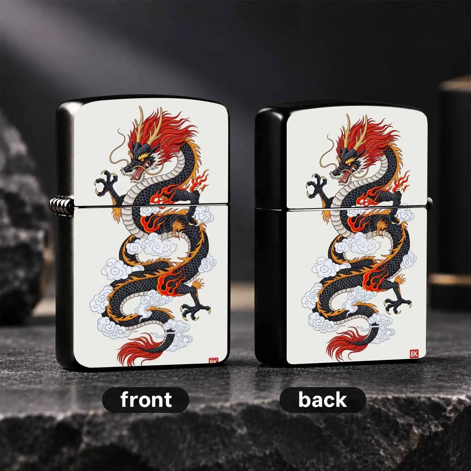 Eastern style Style BLACK Flame Auspicious Dragon Pattern, Trendy Traditional Divine Dragon Printed , Exquisite Cultural Decor Collectible Windproof, Ideal Gift for Dragon Lovers Daily Use A fun and humorous lighter