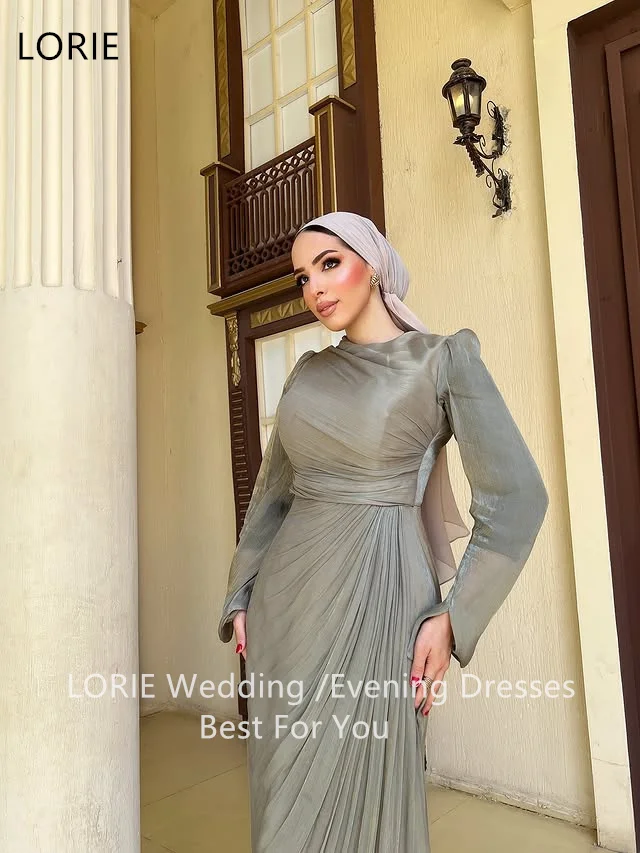 LORIE Elegante abito da sera maxi a sirena maniche lunghe drappeggiato in tulle arabo saudita formale abiti da ballo lunghi personalizzati