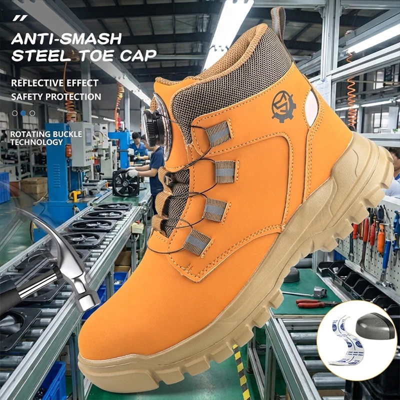 Chemical Factory Workshop High Top Rotary Knob Safety Footwear Anti-smash Anti-puncture Steel Toe Protective Boots Safety Shoes