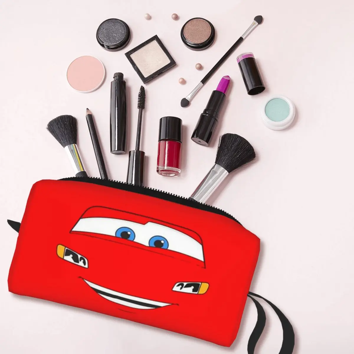 Custom Happy Cars Lightning McQueen Travel Cosmetic Bag Women Cartoon Makeup Toiletry Organizer Ladies Beauty Storage Dopp Kit