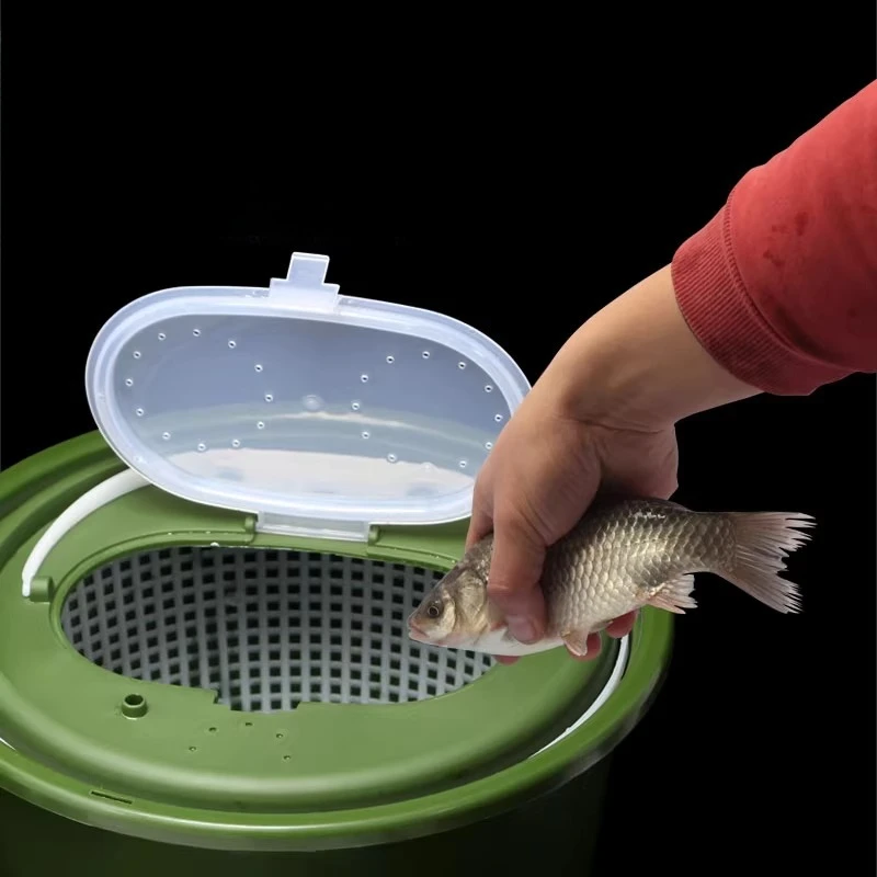 

Stream Live Fish Bucket with Oxygen Pump Integrated Molding Hard Shell Fish Bucket Multi-function Majouluya Fishing Bucket