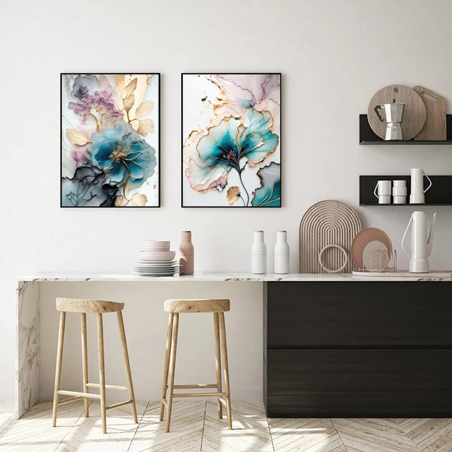 Abstract Elegant Ink Botanical Floral Texture Painting, Canvas Print Posters, Wall arts Decor, Modern Home Decor, Gift, No Frame