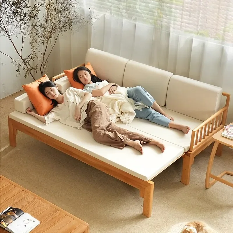 

All solid wood Arhat bed New Chinese ash wood small apartment living room study tea room Ruize dual-purpose sliding sofa bed
