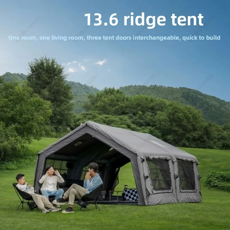 Portable Green Inflatable Camping Tent, 13.6 Size Outdoor Rainproof Free‑Standing Studio Roof‑Type Camping Shelter