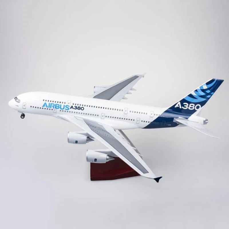 1:160 Scale 50.5CM Model Airplane Airbus A380 Prototype Airline With Light and Wheel Diecast Resin Plane Collection Display Toy